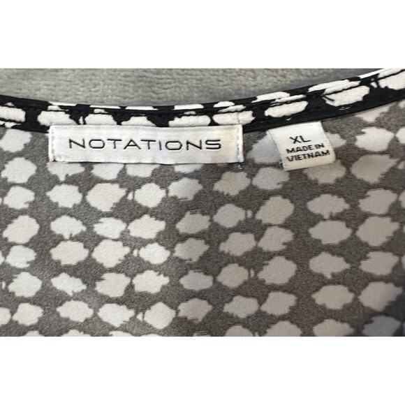 Notations Women’s XL Black White Geometric Print Top Gold Bar Neck Short Sleeve - Picture 4 of 7